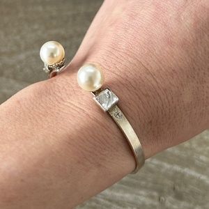 VSA Virgins Saints & Angels Navidad Pearl, Crystal, and Silver Cuff Bracelet